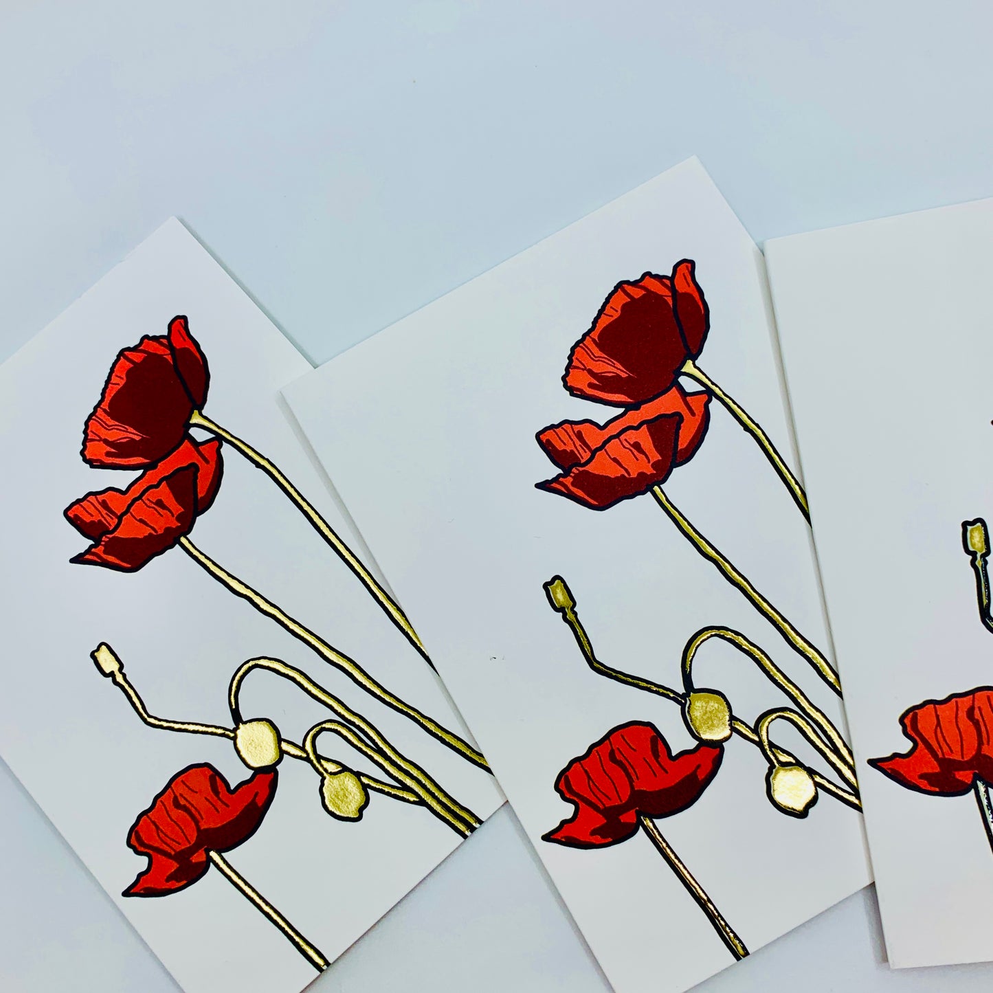 A6 Greetings Card Red Poppies with Gold Foil Stems