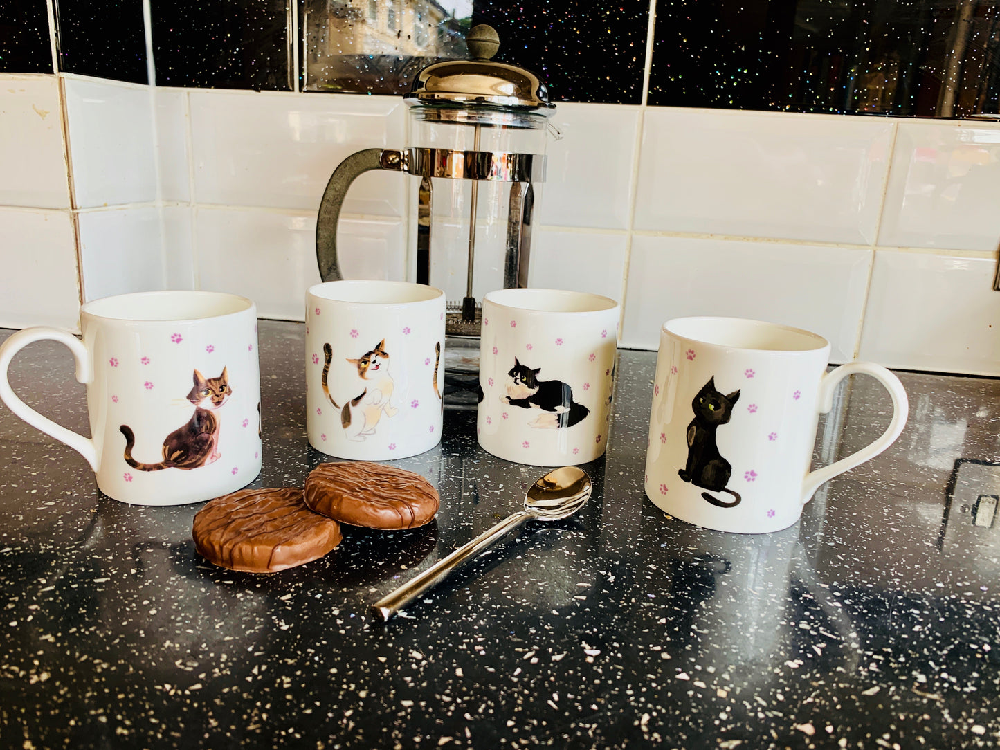Set of Four Cute Cat Mugs