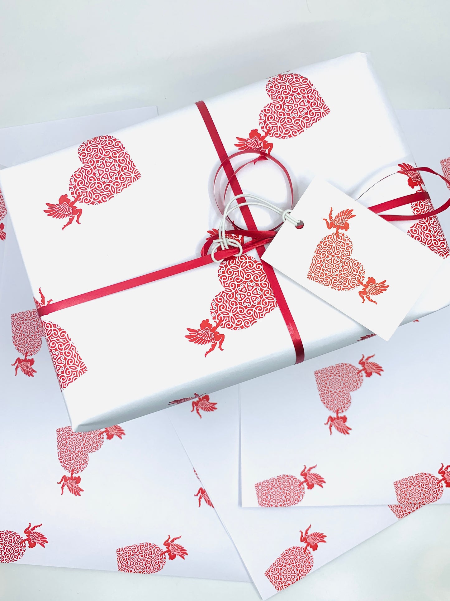 Hearts and Cupid Wrapping Paper with FREE GIFT TAG