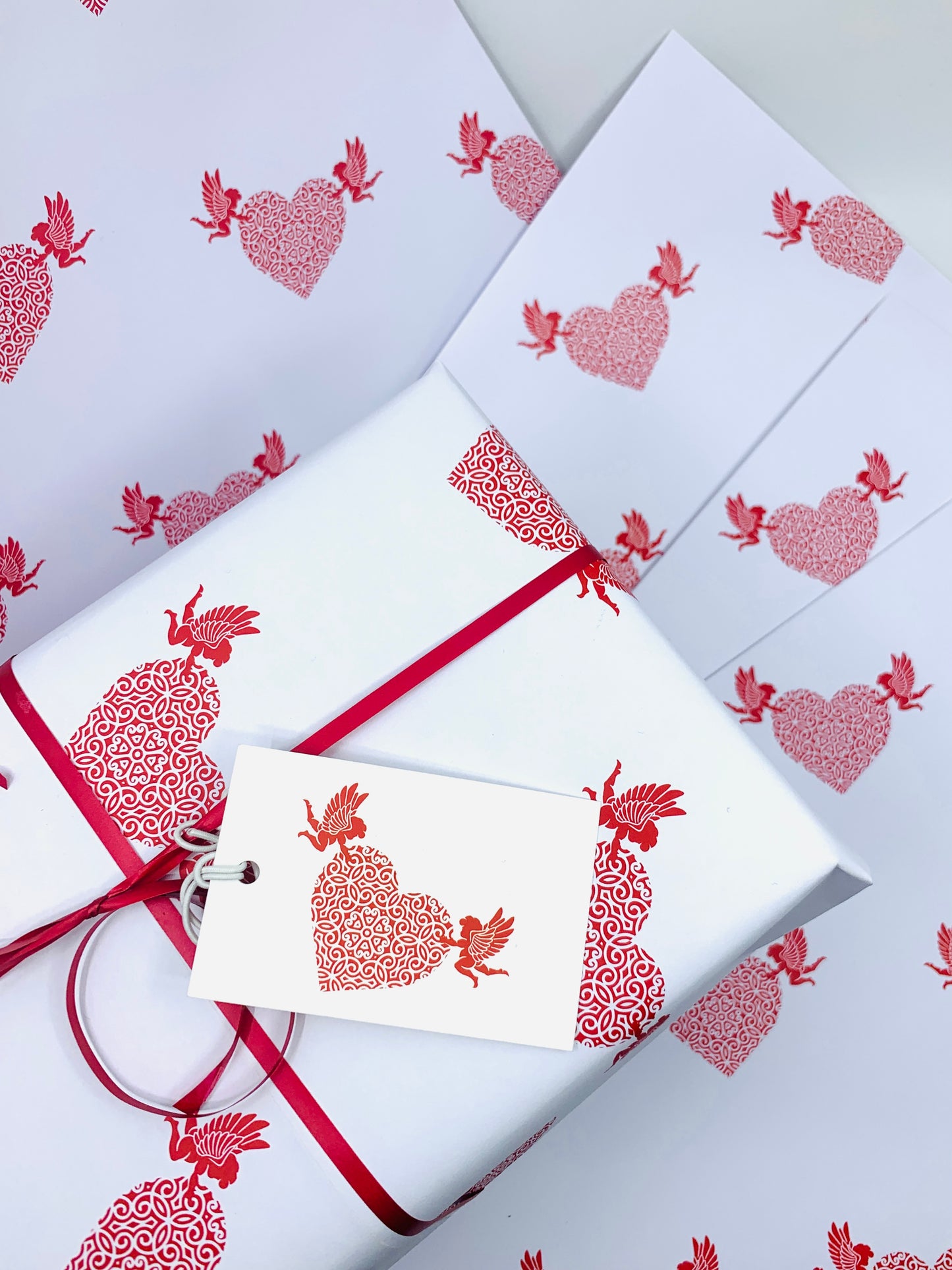 Hearts and Cupid Wrapping Paper with FREE GIFT TAG
