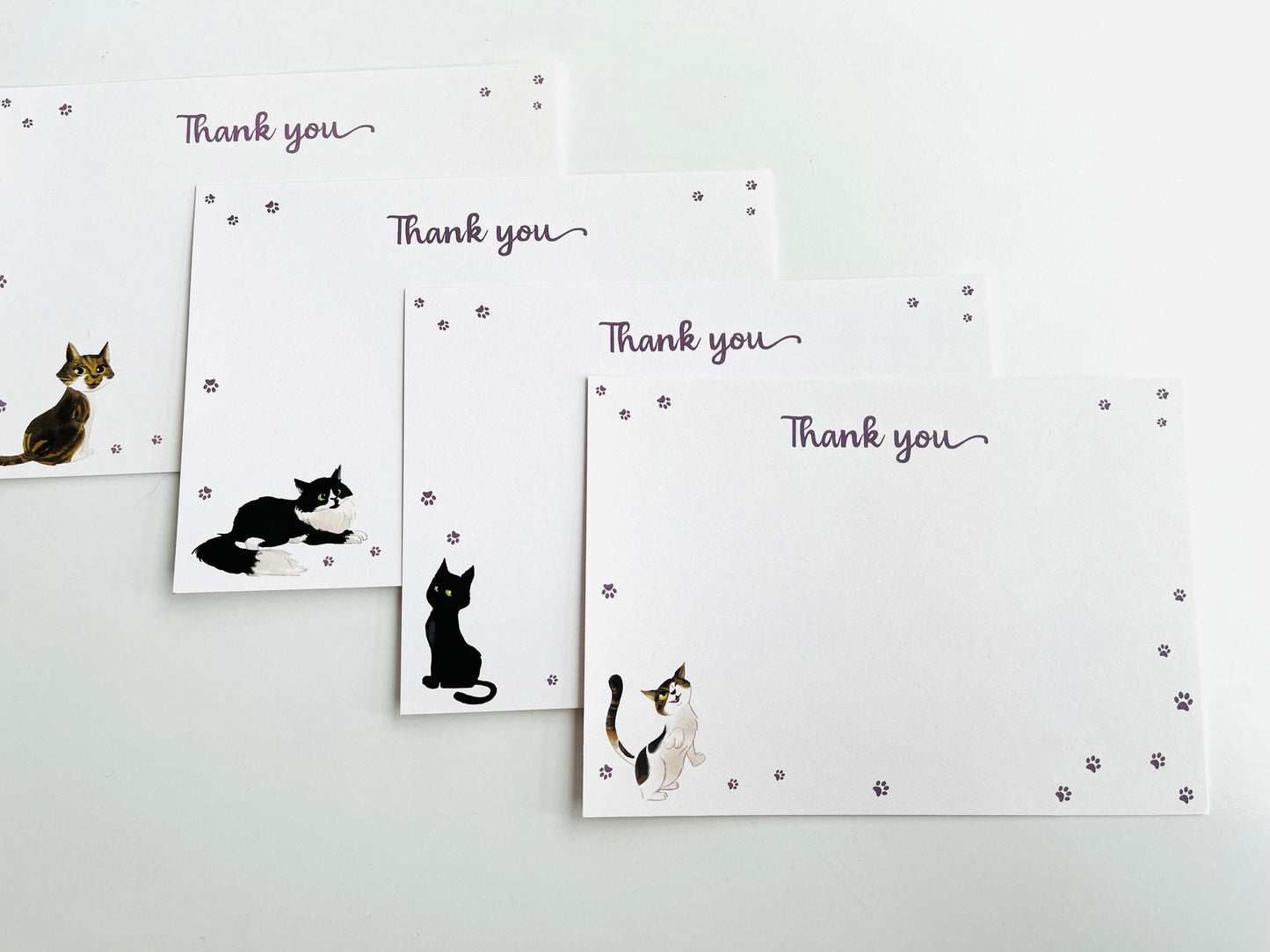Cute Cat Paws and Cats Notecard Sets Thank you