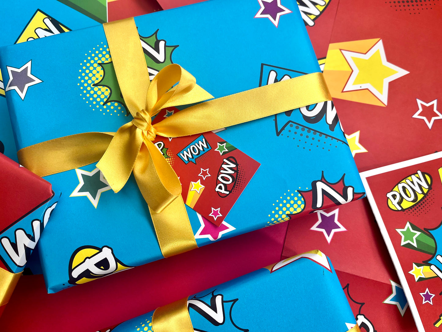Blue Pop Art Wrapping Paper and Tags