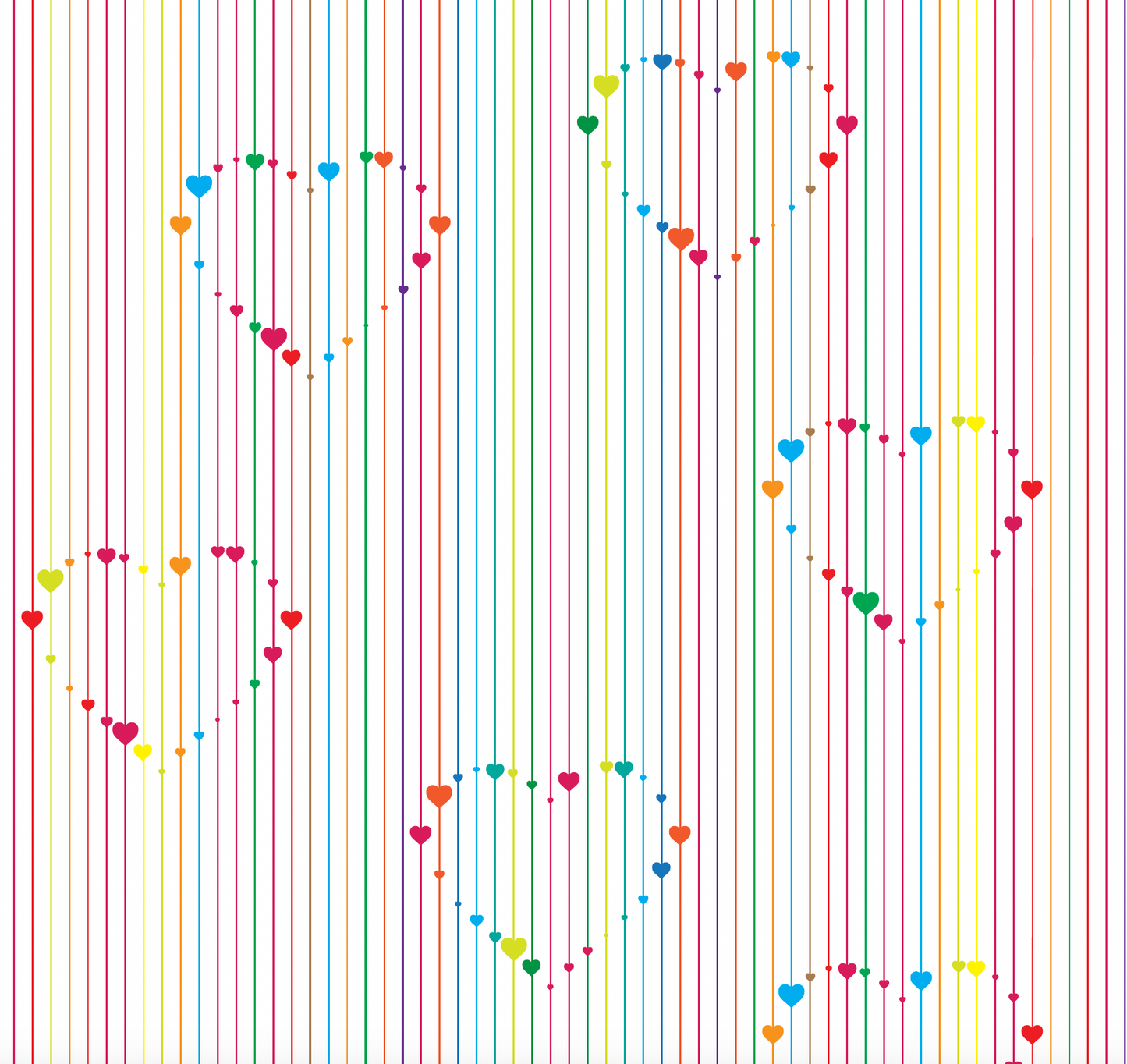 Multi-coloured Hearts and Lines Wrapping Paper with FREE GIFT TAG