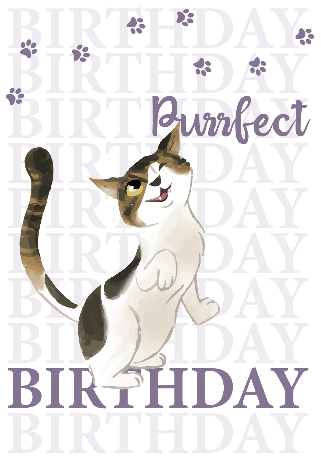 Cute Cat A6 Birthday Card HAVE A PURRFECT Birthday - FERGUS