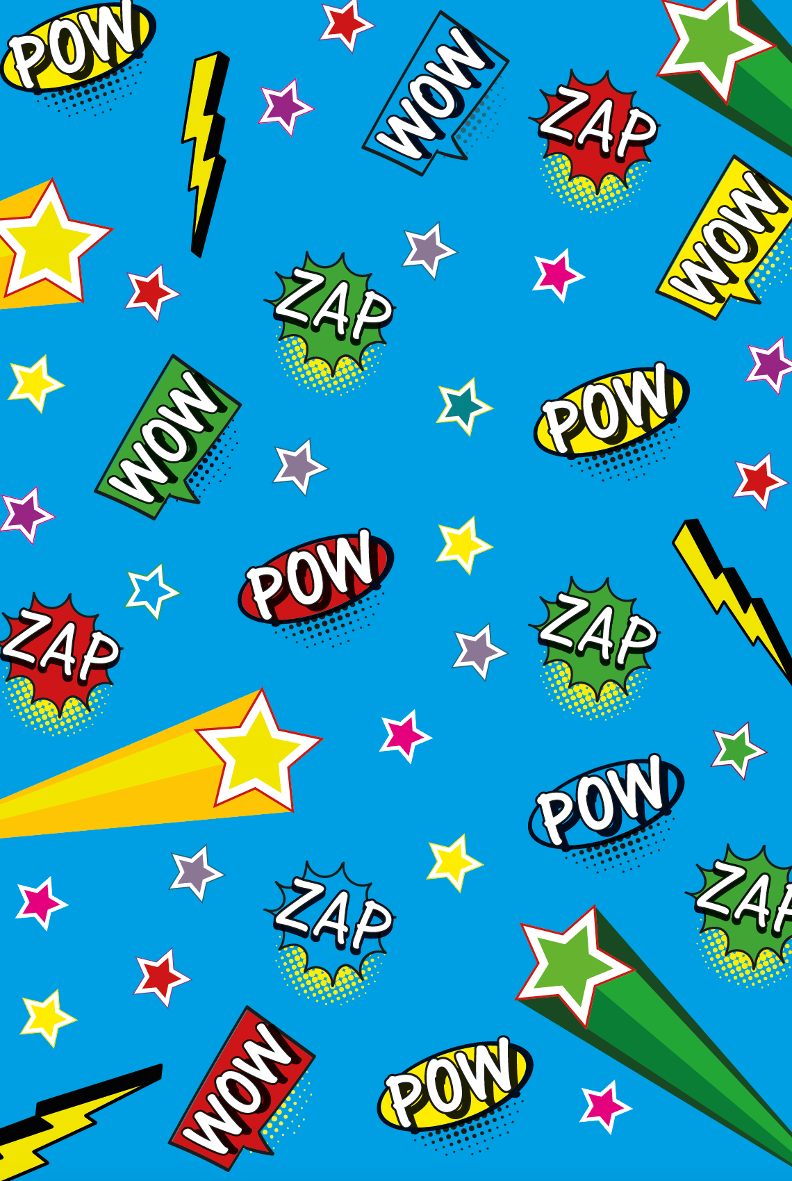 Blue pop art wrapping paper and tags