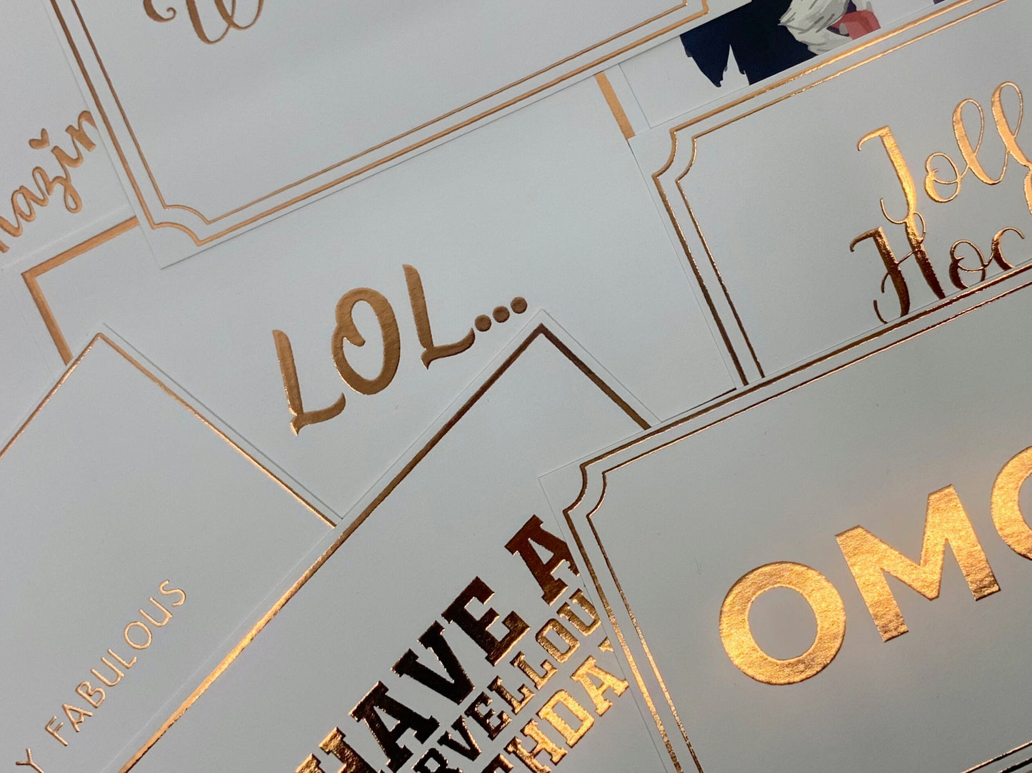 Bronze Foiled Funny Sayings 8 A6 Notecards with Envelopes OMG! LOL and many more!