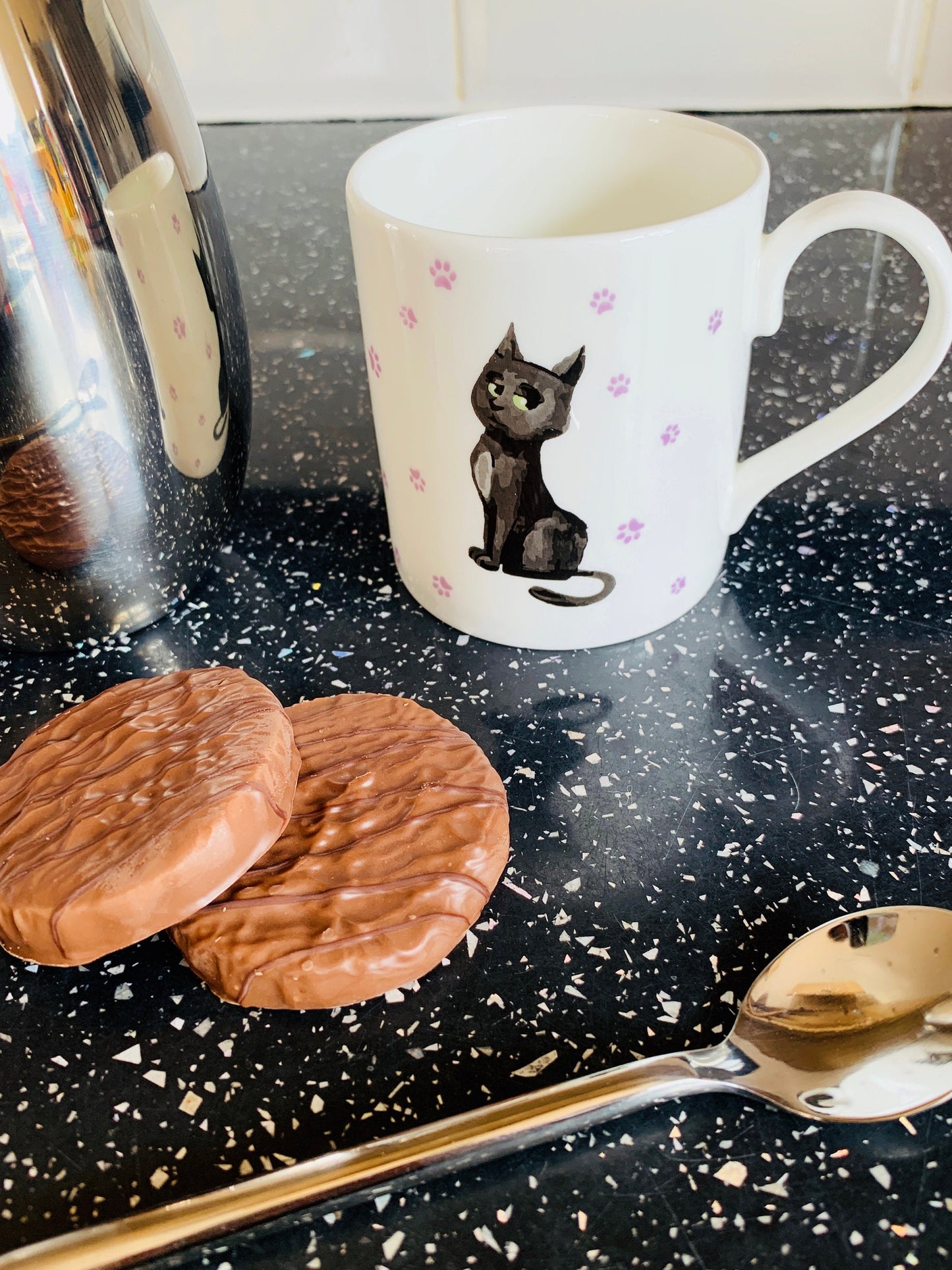 Cute Black Cat POPPY All BRITISH Bone China Mug.