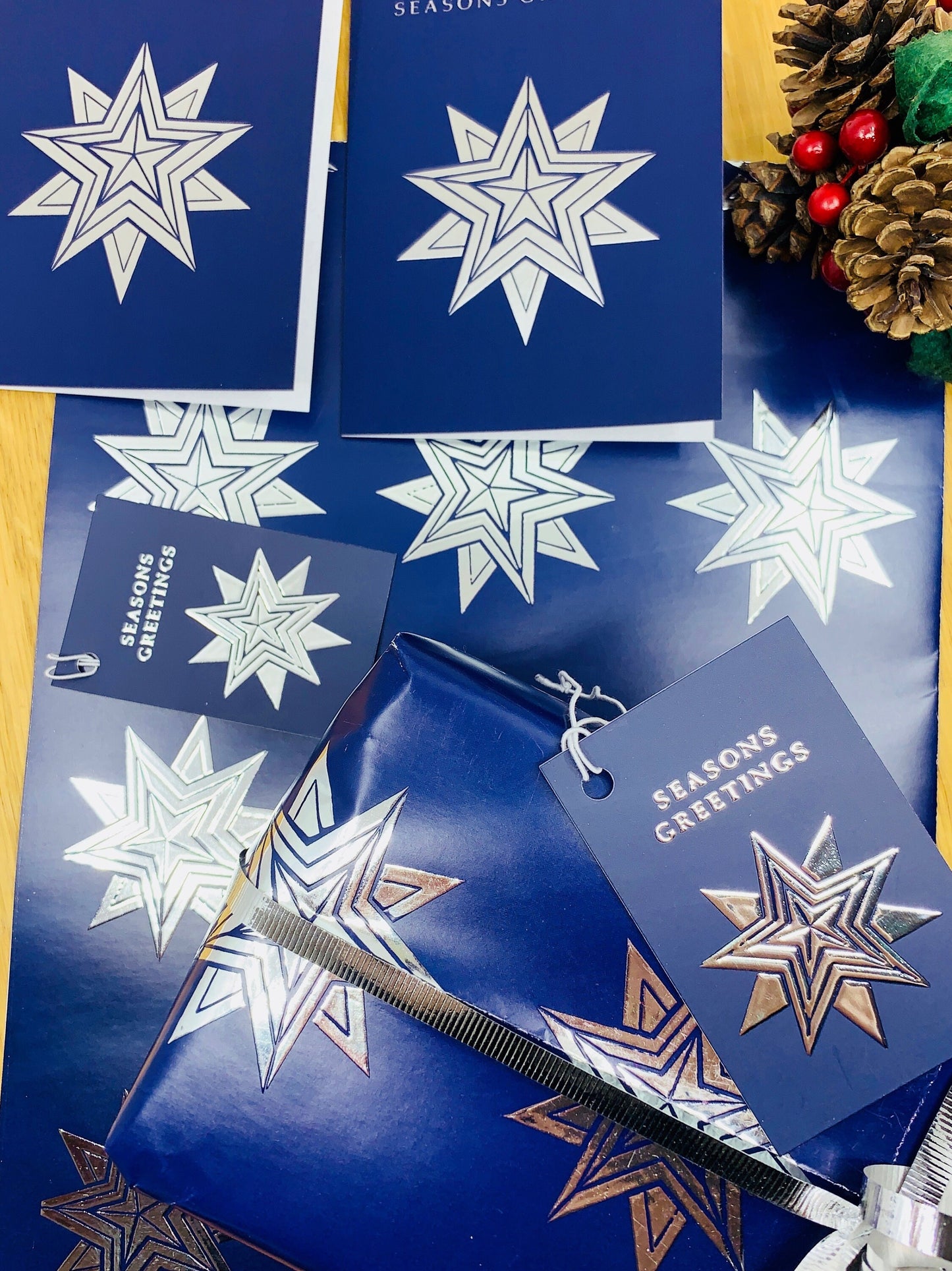 Luxury Silver Foil Star Wrapping Paper with FREE Gift Tags