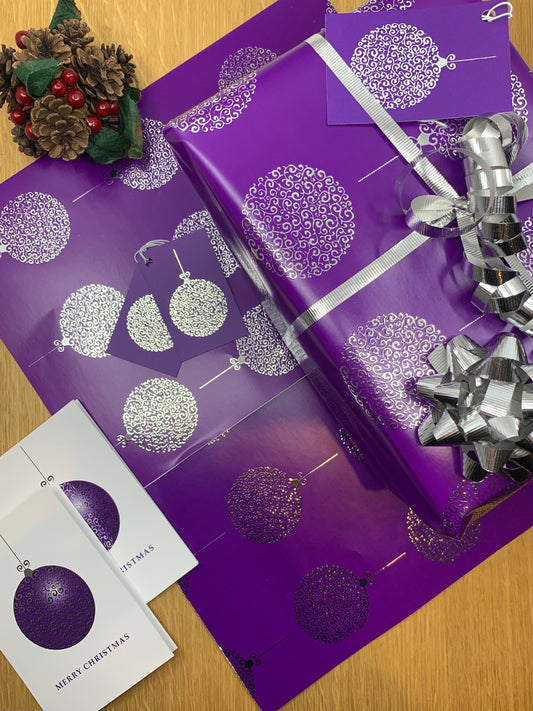 Luxury Silver Bauble Wrapping Paper with FREE Gift Tags,