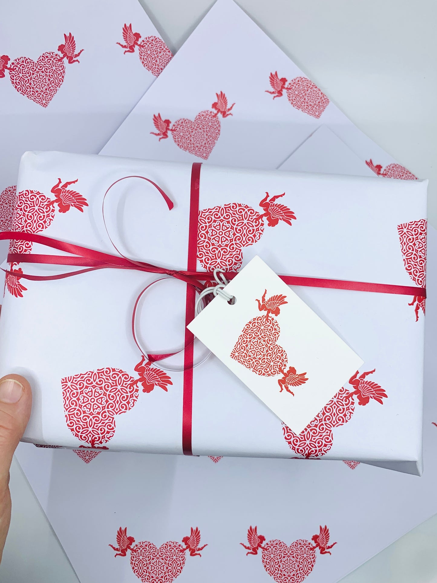 Hearts and Cupid Wrapping Paper with FREE GIFT TAG