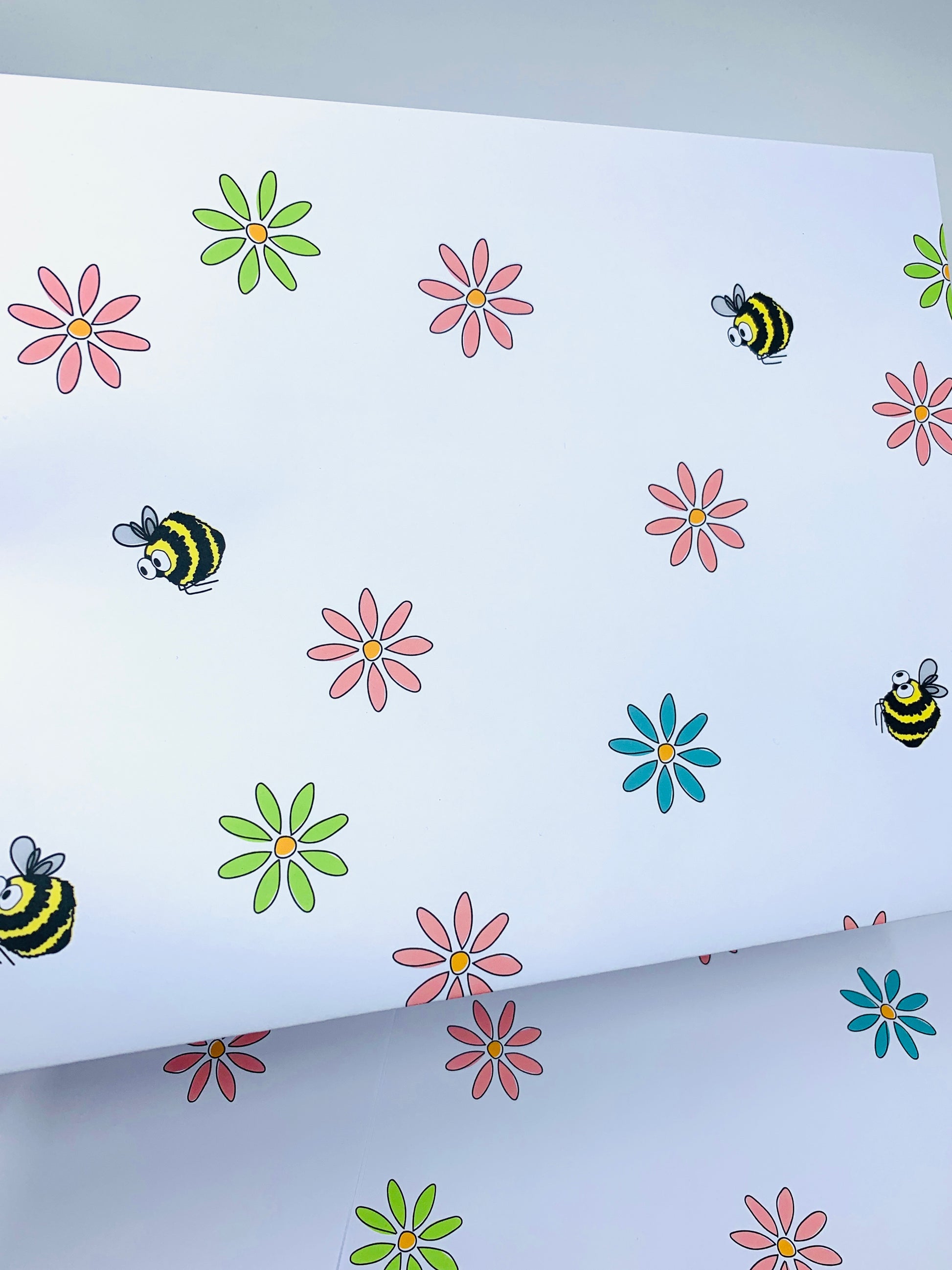 Cute Bumble Bee and Flower Wrapping Paper with FREE GIFT TAG - Hopping Dog  Cards