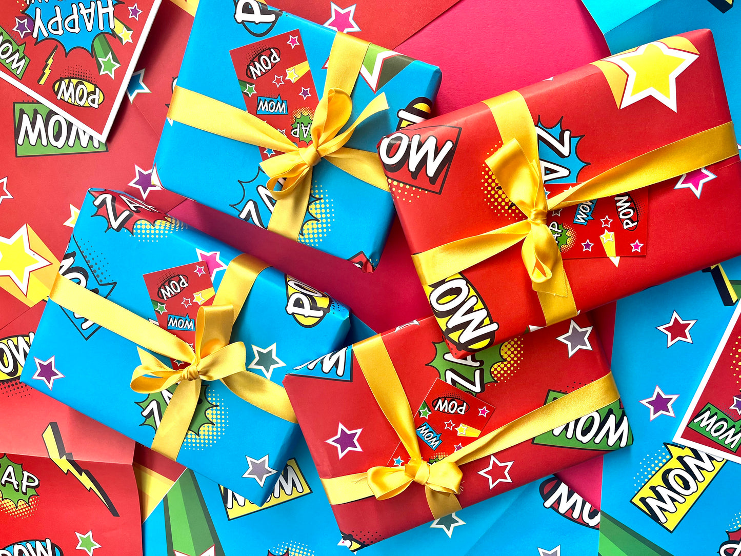 Blue Pop Art Wrapping Paper and Tags