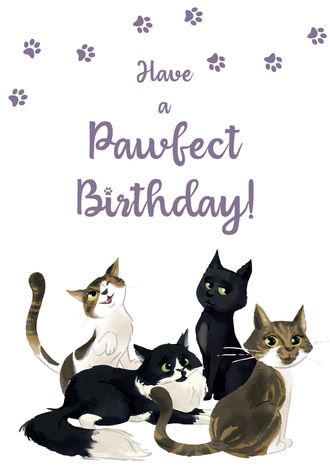 Birthday Card 4 Cats Have a Pawfect Birthday
