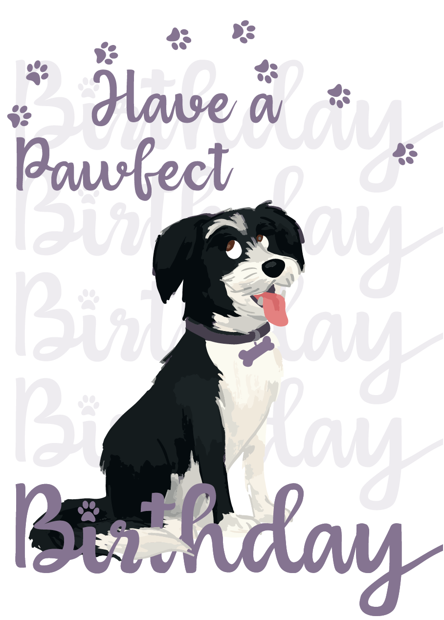 Cute Dog A6 Birthday Card with Envelope, LUCY Pawfect Birthday