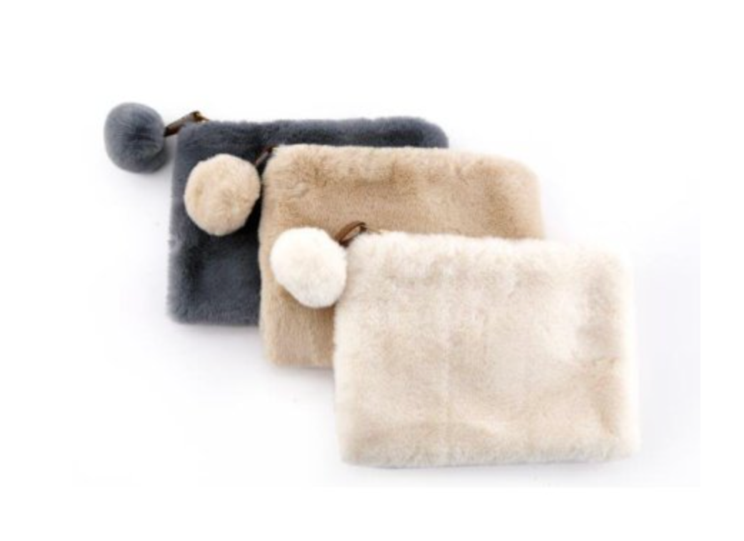 Small Faux Fur Pom Pom Pouch
