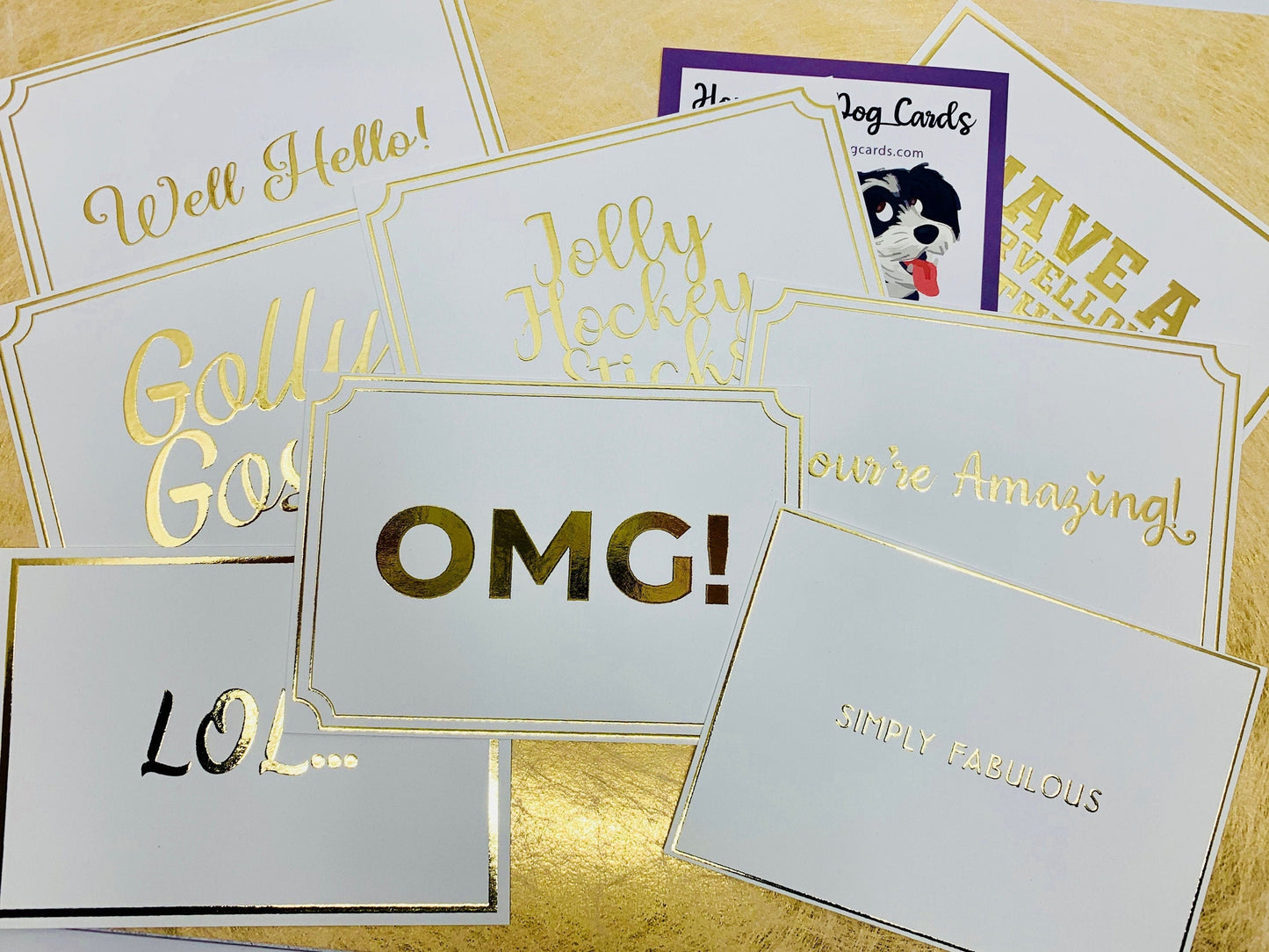Gold Foiled Funny Sayings 8 A6 Postcards with Envelopes OMG! LOL..