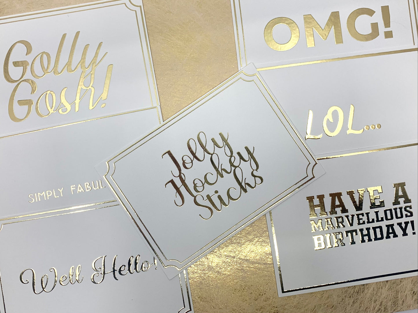 Gold Foiled Funny Sayings 8 A6 Postcards with Envelopes OMG! LOL..