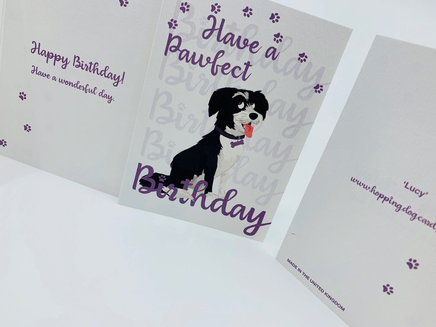Cute Dog A6 Birthday Card with Envelope, LUCY Pawfect Birthday