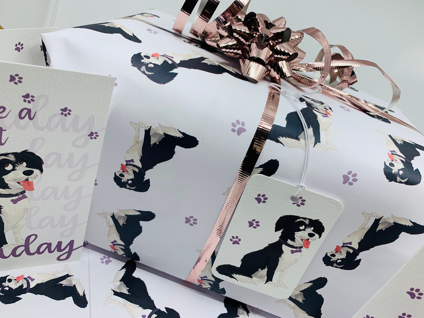 Cute Dog Gift Wrap with TWO FREE GIFT TAGS