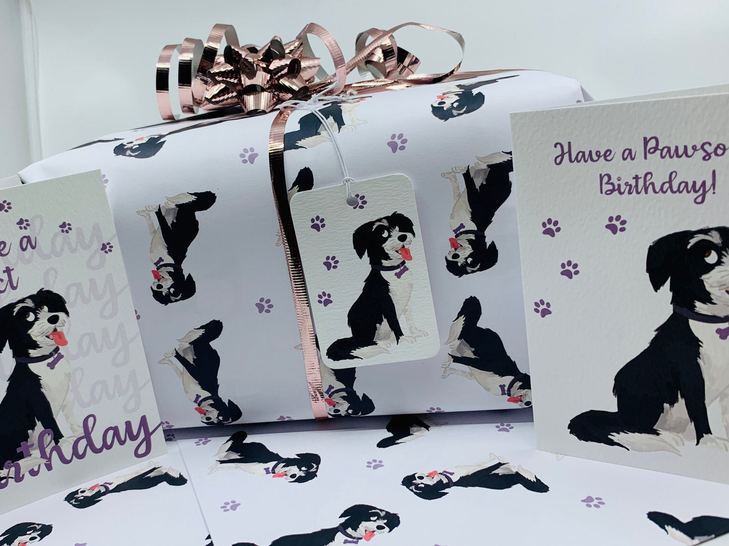 Cute Dog Gift Wrap with TWO FREE GIFT TAGS