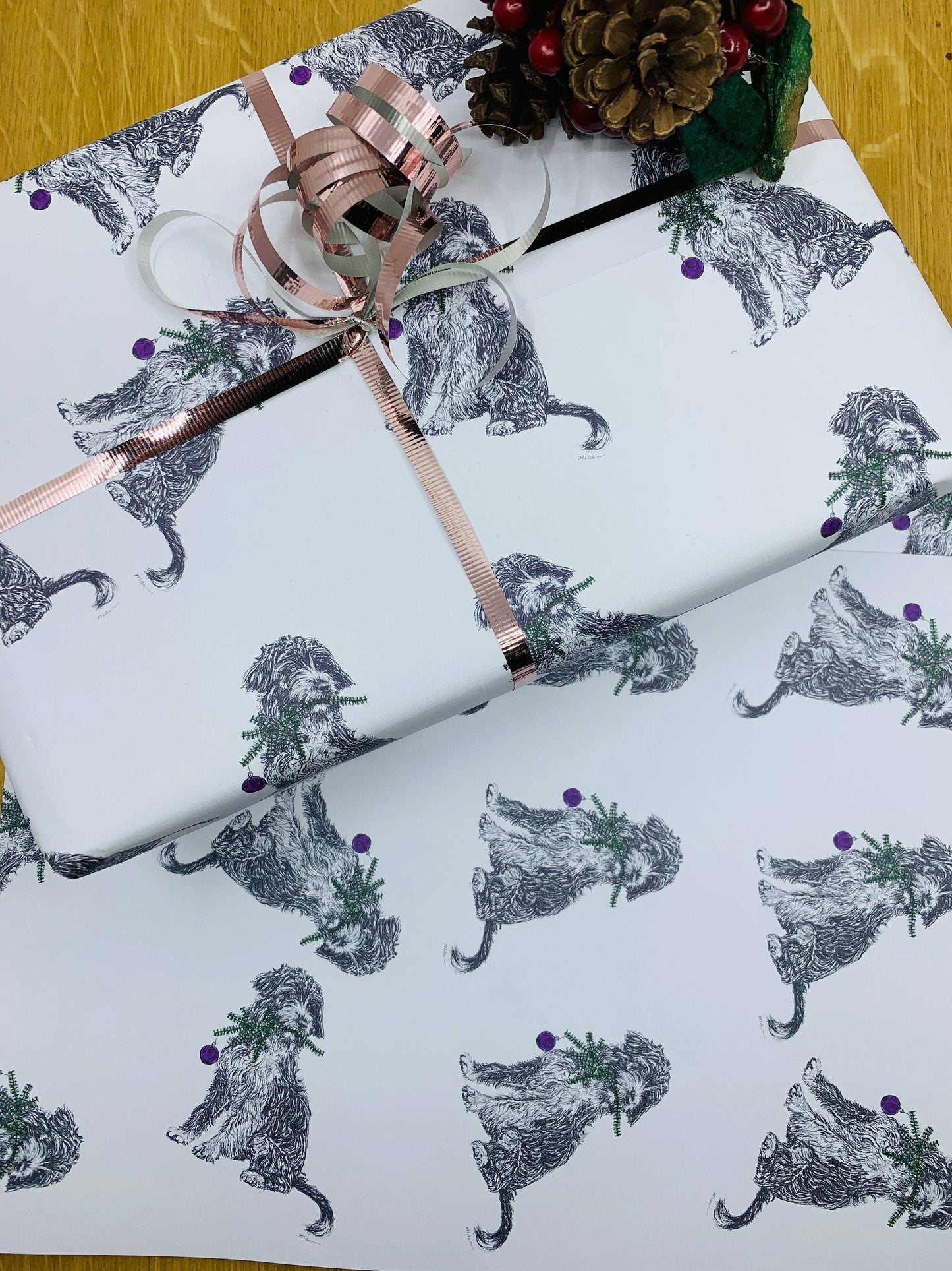 Christmas Wrapping Paper with Adorable Dog, Bundle